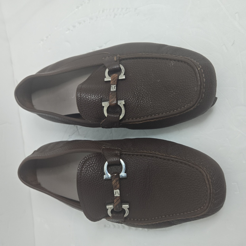 Salvatore Ferragamo Mens Parigi Brown Leather Square Toe Loafers Shoes Used